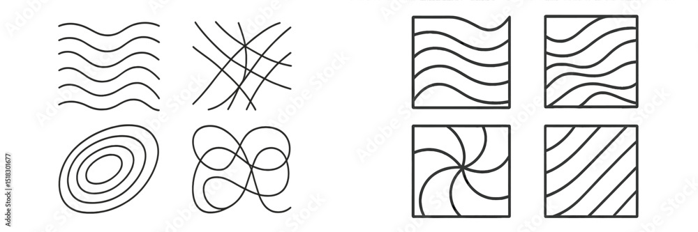 Aufkleber Patterns and designs showcasing various wave forms and line repetitions created with simple black outlines