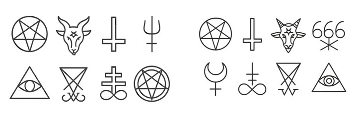 Obraz premium Symbols of mysticism and occult practices displayed in a row against a plain background