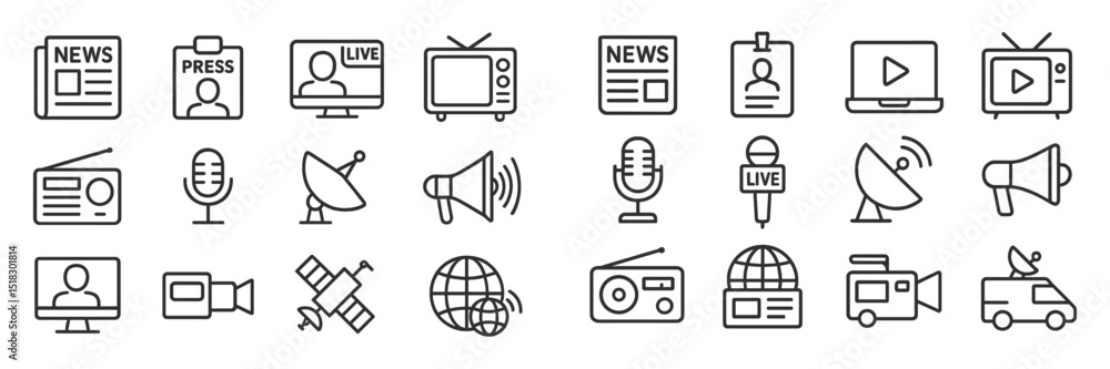 Poster communication tools and media symbols illustrating various ways of sharing news and information acro