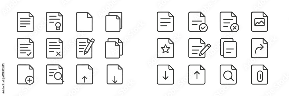 Aufkleber Collection of simple outline icons representing various document types and editing options in a minimalistic design