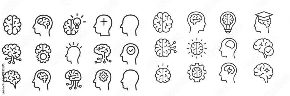 Poster Symbols representing brain functions, ideas, and cognitive processes through simple line art on a white background