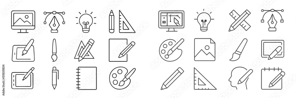 Aufkleber collection of icons representing various design tools and creative activities in a minimalist style 
