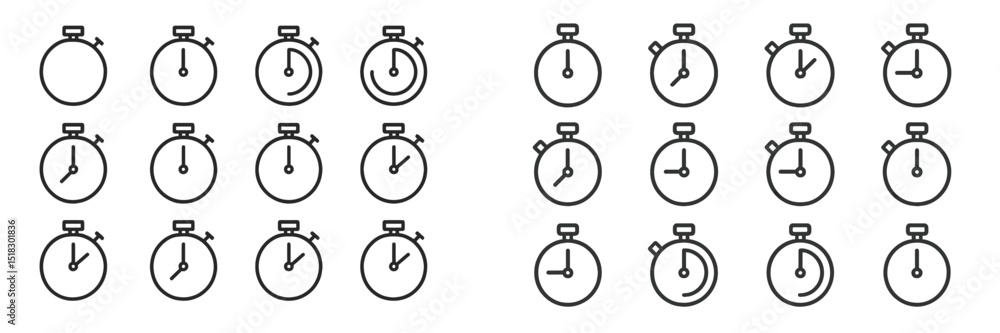 Aufkleber different styles of stopwatches arranged in a grid, illustrating various timer designs and functiona