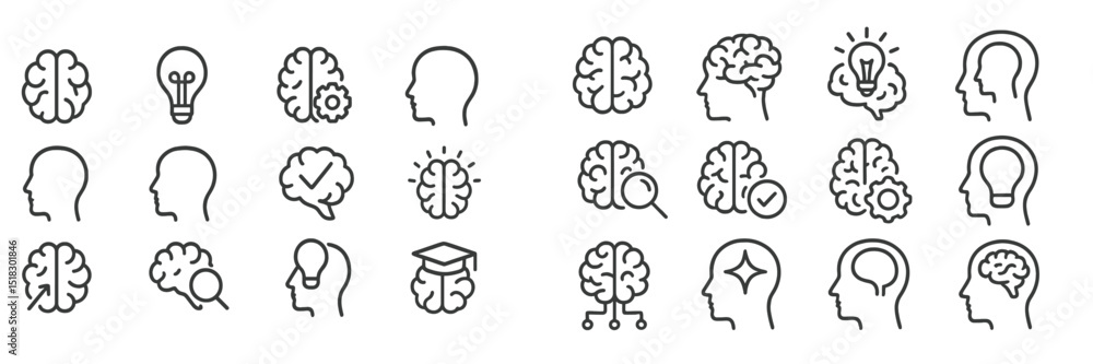 Aufkleber Collection of brain icons representing thinking, creativity, and intelligence in a minimalist style