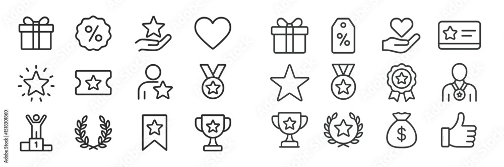 Poster collection of award symbols and icons showcasing achievement in various formats and designs for reco