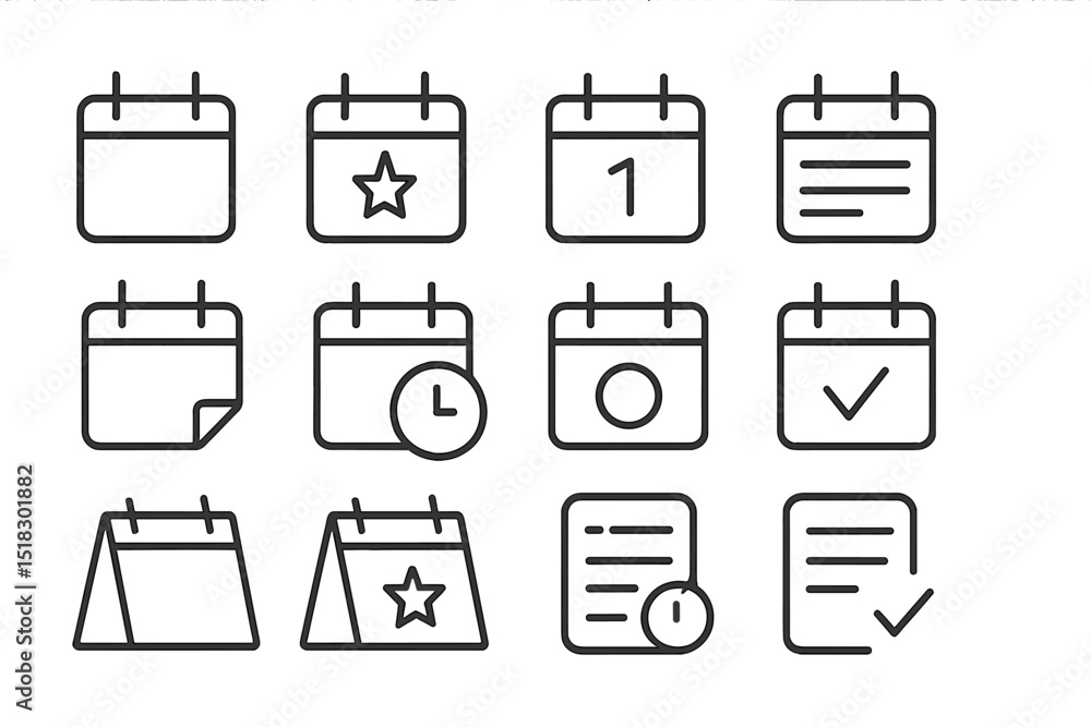 Fototapete Calendar icons showcasing various formats and functions designed for organization and time management tasks