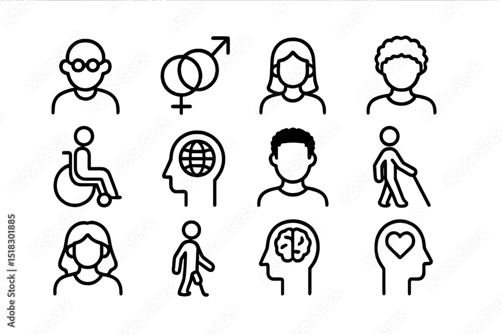 Aufkleber Symbols of diversity and inclusion representing various aspects of human identity and ability in a modern design layout