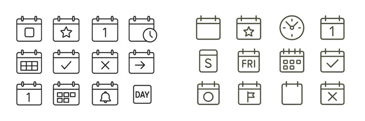 Calendar icons representing various days, times, and activities in a minimalistic design