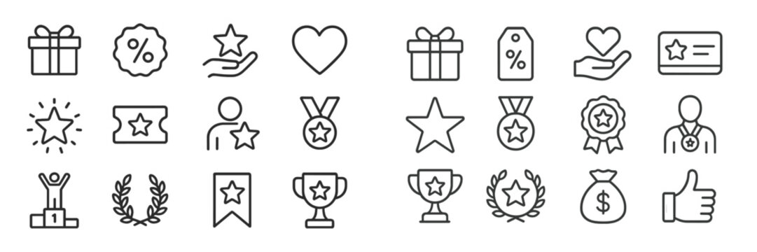 Collection of award symbols and icons showcasing achievement in various formats and designs for recognition purposes