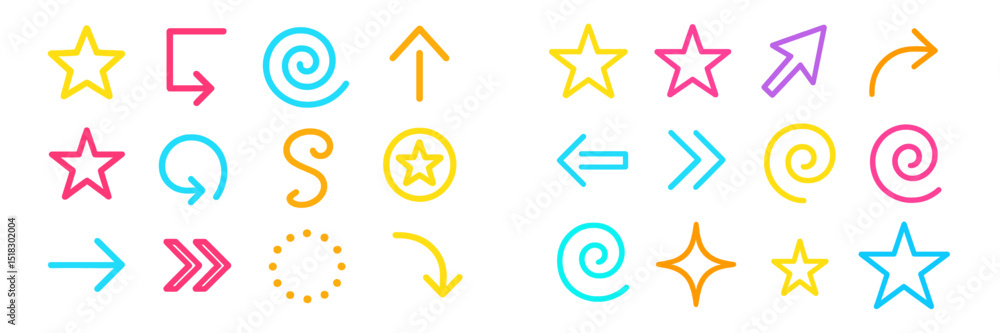 Aufkleber colorful abstract icons with arrows and shapes on a white background, ideal for design and creative 