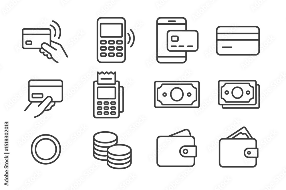 Poster Various methods of payment and currency display showing modern financial transactions and tools for money management