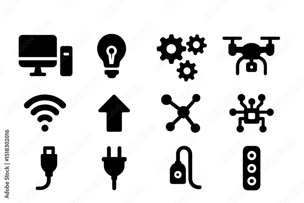 Poster Collection of technology and connection icons representing modern digital tools and devices