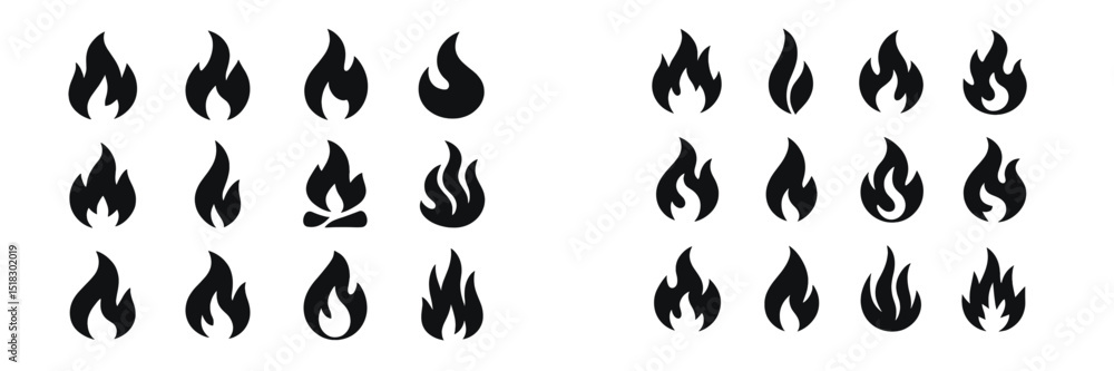 Aufkleber Collection of various flame icons arranged in a grid, showcasing different styles and shapes for design applications