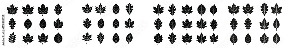 Aufkleber Variety of leaf silhouettes arranged in a patterned layout showcasing different shapes and sizes