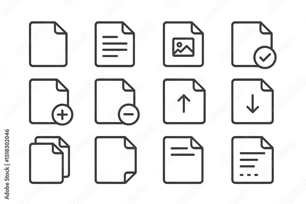 Leinwandbilder Collection of simple line icons representing various document actions and features in a digital interface