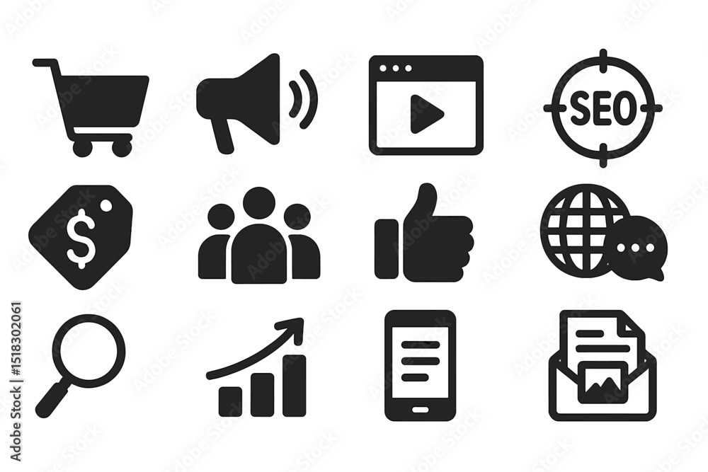 Aufkleber Various icons representing marketing and online business concepts displayed on a user interface