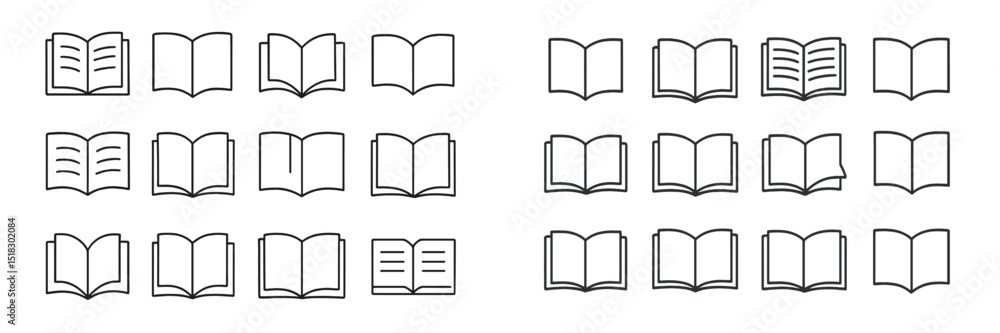 Poster set of open and closed book illustrations arranged neatly on a white background for educational use