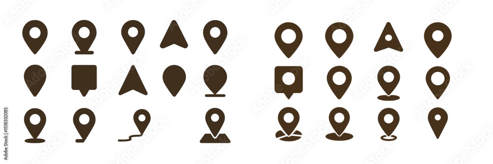 Aufkleber Various map markers designed for digital applications, showcasing multiple styles and shapes for location identification