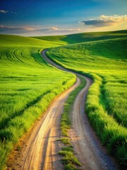 Naklejka premium Dirt road winding through a lush green strip of grass and dirt