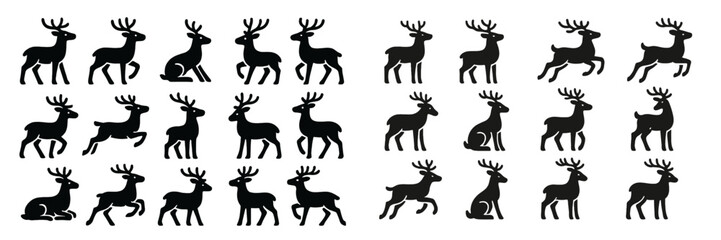Various silhouettes of deer in different poses suggested for use in designs or decorations
