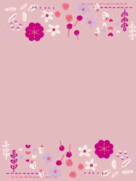 ピンクの花と白い花のフレーム