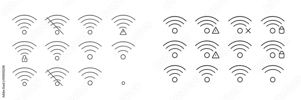 Poster Visual representation of network signal icons indicating various statuses and alerts in digital connectivity