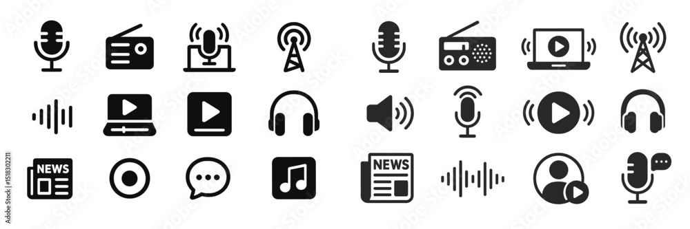 Aufkleber collection of media icons representing various forms of audio and visual communication