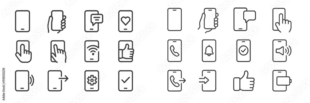 Leinwandbilder Collection of smartphone icons representing various functions and actions for mobile devices