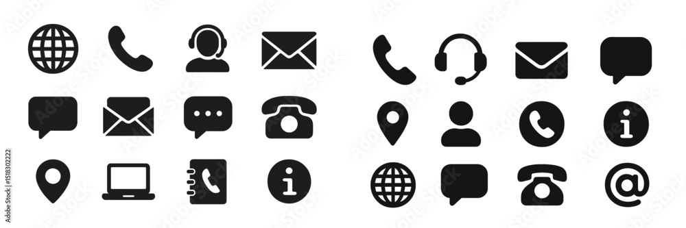 Fototapete Icon set featuring communication symbols representing global connectivity and modern information technology practices in various formats