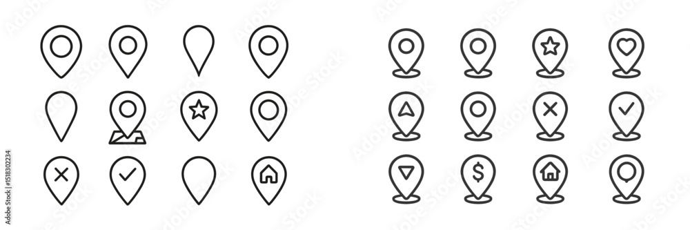 Fototapete Collection of diverse map pin icons designed for various location markers used in navigation and mapping applications