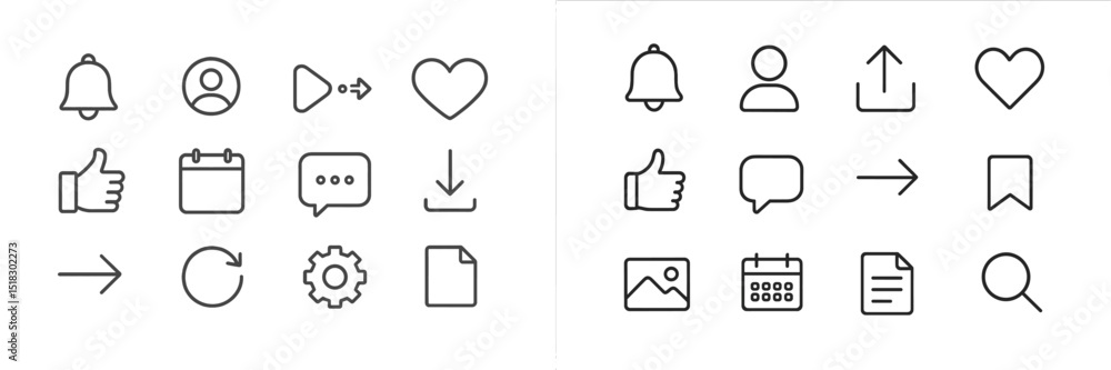 Leinwandbilder Collection of minimalist line icons representing various user interface elements for digital applications and websites