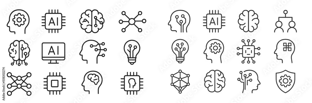 Leinwandbilder Collection of simple line icons representing artificial intelligence concepts and technology integration