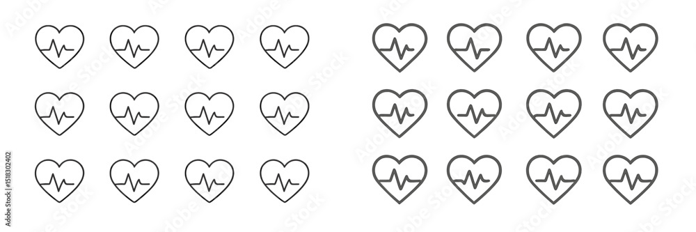 Poster repeating heart shapes with heartbeat patterns illustrating health and wellness concept
