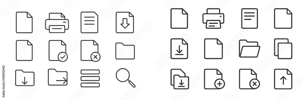 Poster collection of various file and document icons suitable for digital interface design and user interfa