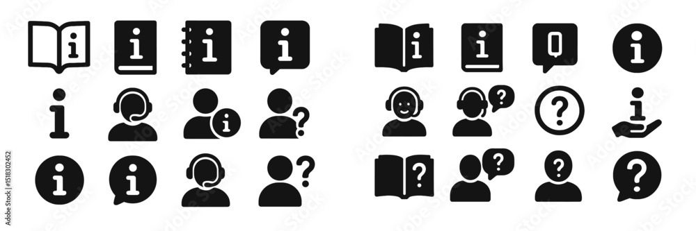 Poster Various icons representing information and support services in a simple, modern design suitable for digital applications