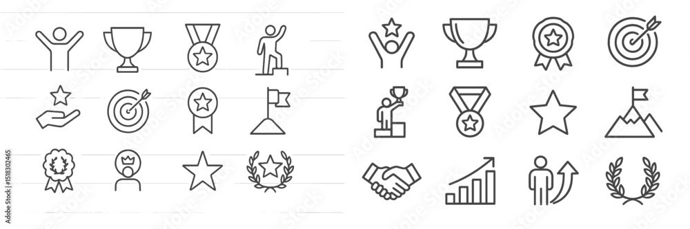 Poster collection of award and achievement icons depicting success and recognition in various fields
