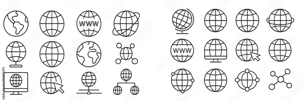 Fototapete collection of globe and web icons representing global connectivity in digital environments