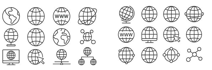Fototapeta premium Collection of globe and web icons representing global connectivity in digital environments