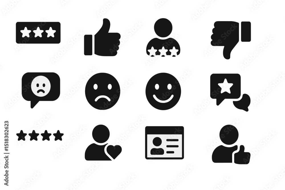 Aufkleber icons representing feedback and ratings in a minimalist design suitable for digital interfaces