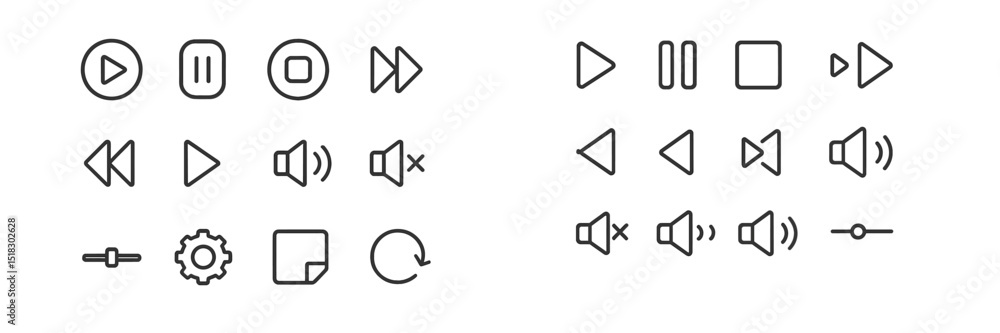 Aufkleber Various multimedia control icons displayed on a plain background in a sleek design for user interaction
