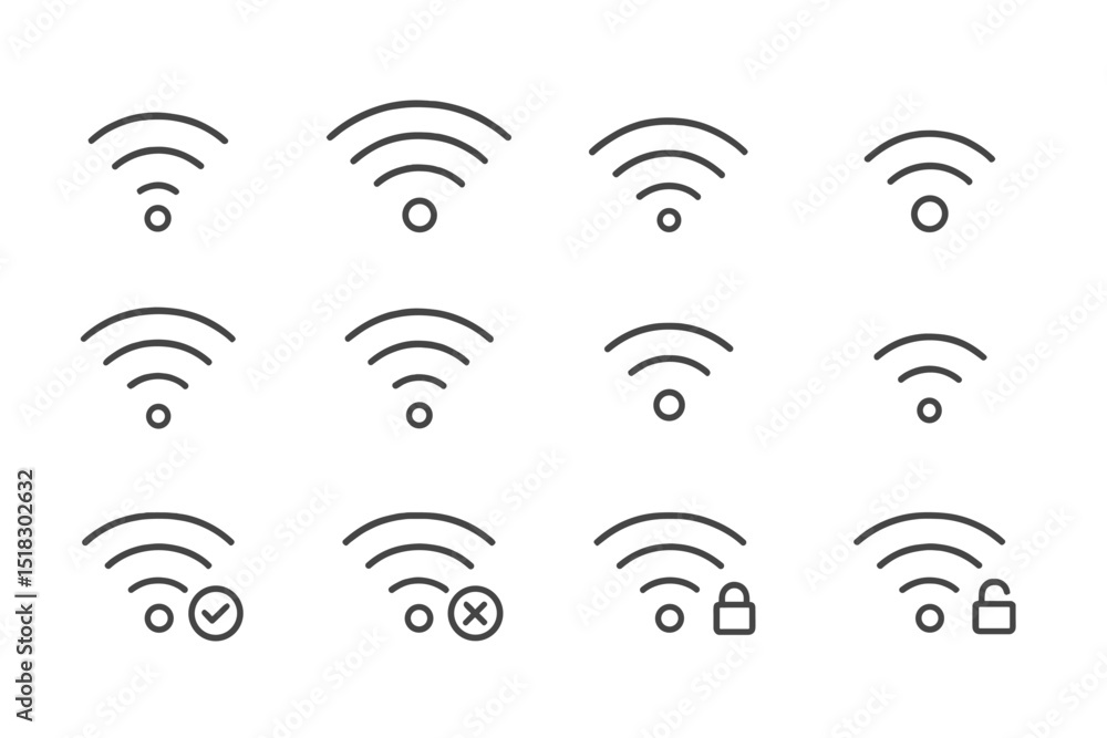 Poster various wireless signal icons representing different connectivity statuses in a modern design format