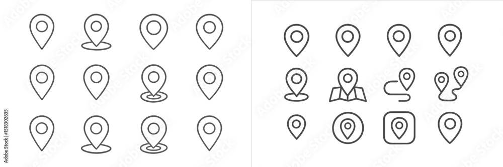 Poster Collection of various location markers in a simple and minimalistic style suitable for digital maps and navigation applications