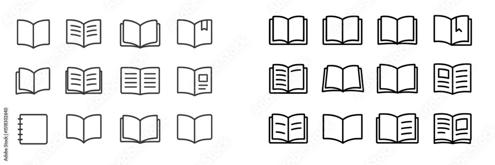 Aufkleber Collection of various book icons representing different styles and formats on a simple background