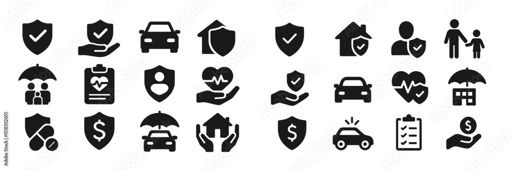 Aufkleber Check mark symbols representing various insurance types and protection, designed in a modern vector style for easy identification