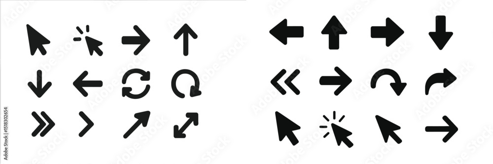Leinwandbilder Different arrow symbols and cursors arranged in a grid for graphic design usage and user interface applications