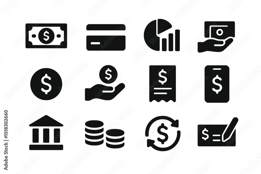 Aufkleber financial symbols representing transactions and money management in a simple and clear design