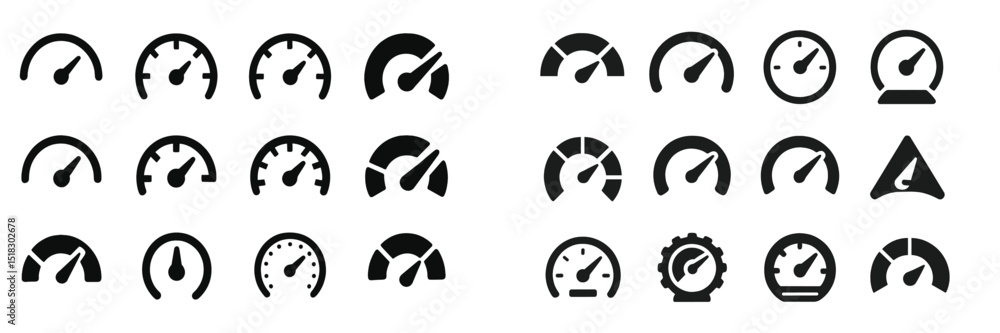 Poster Various black and white gauge designs suitable for speedometers and measurement instruments used in technology and automotive applications