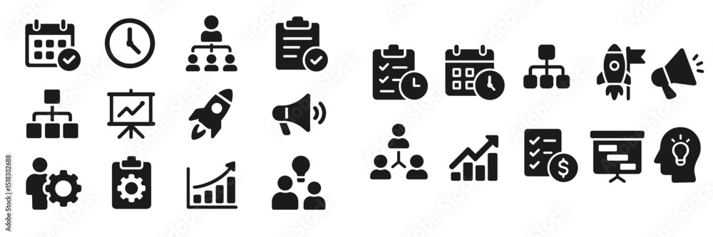 Leinwandbilder Icons representing project management concepts displayed on a clean white background, emphasizing efficient workflows and teamwork strategies