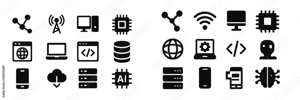Fototapete a collection of technology icons representing various aspects of digital communication and computer 
