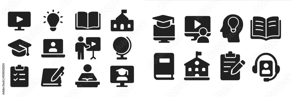 Poster Educational symbols representing learning, teaching, and technology in a visually appealing layout
